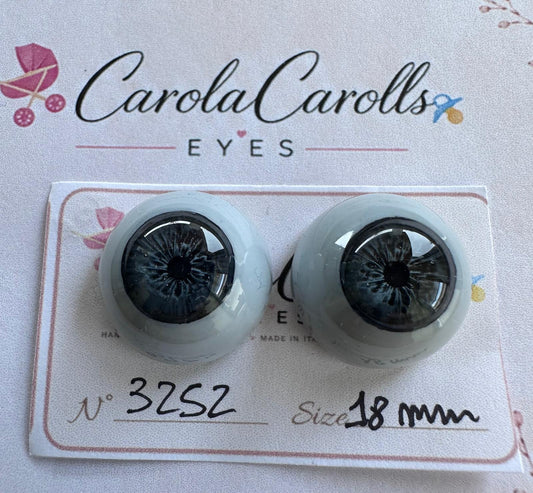 Grigio/Blu - 18 mm FLAT 3252 | Reborn Doll Eyes | CarolaCarollsEyes
