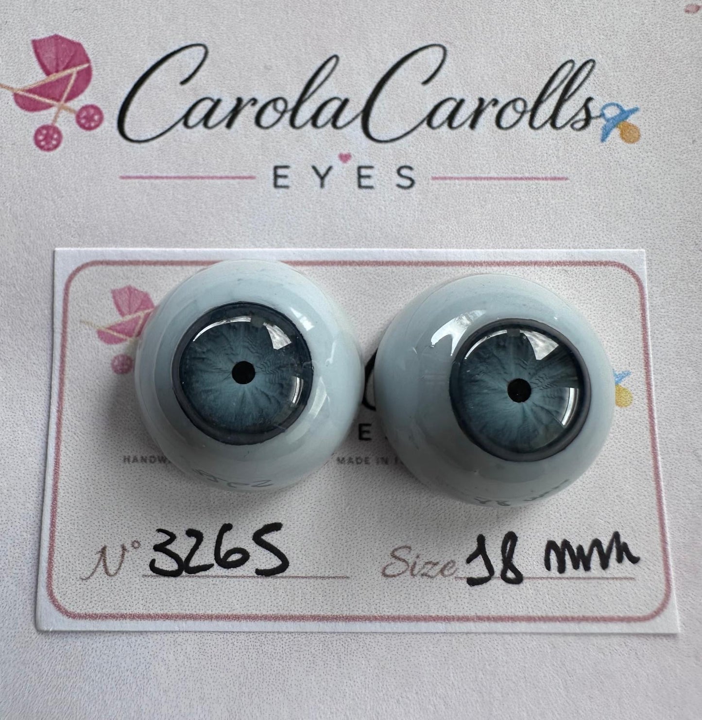 Grigio/Blu - 18 mm FLAT 3265 | Reborn Doll Eyes | CarolaCarollsEyes