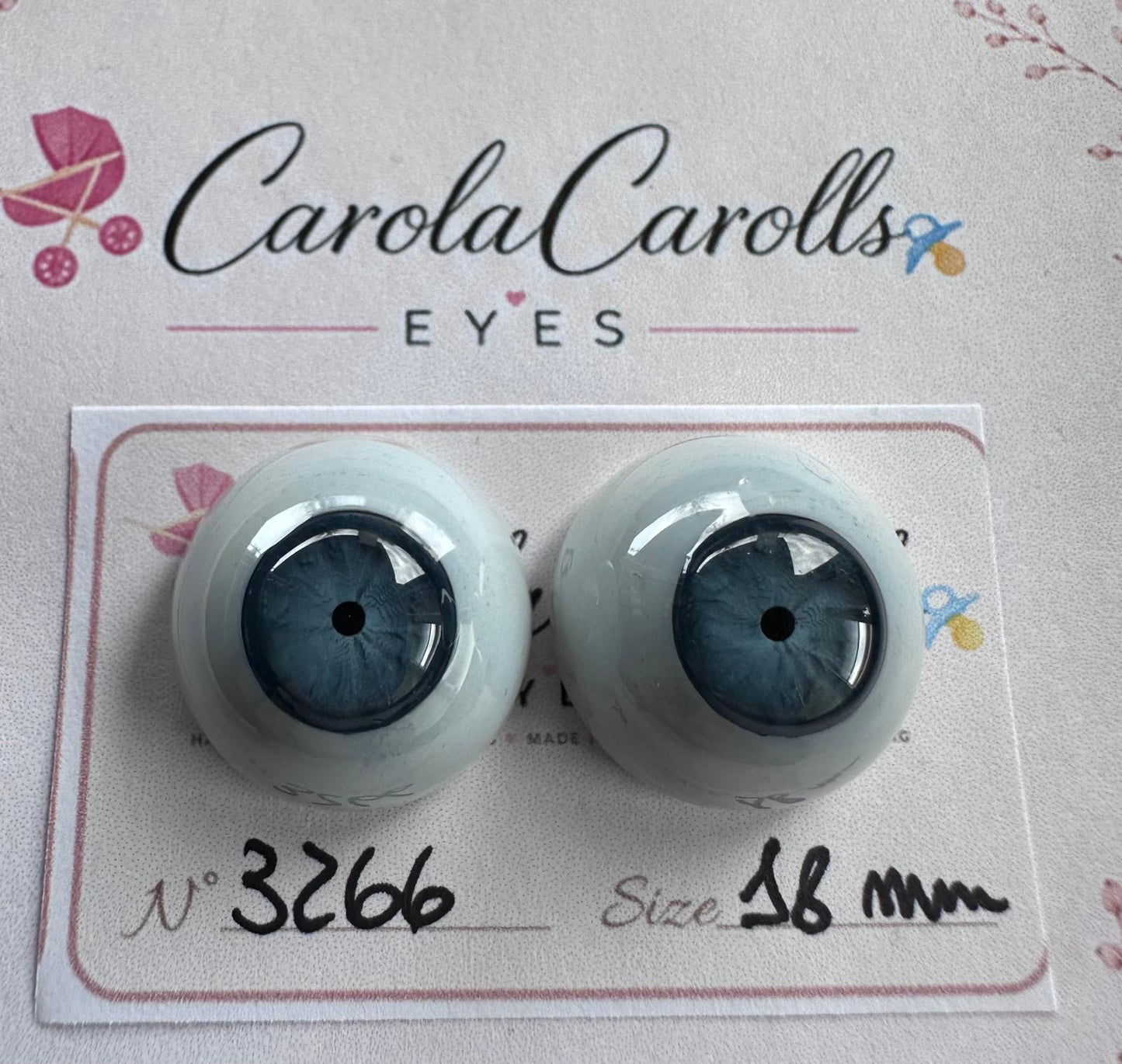 Grigio/Blu - 18 mm FLAT 3266 | Reborn Doll Eyes | CarolaCarollsEyes