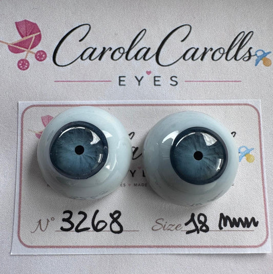 Grigio/Blu - 18 mm FLAT 3268 | Reborn Doll Eyes | CarolaCarollsEyes