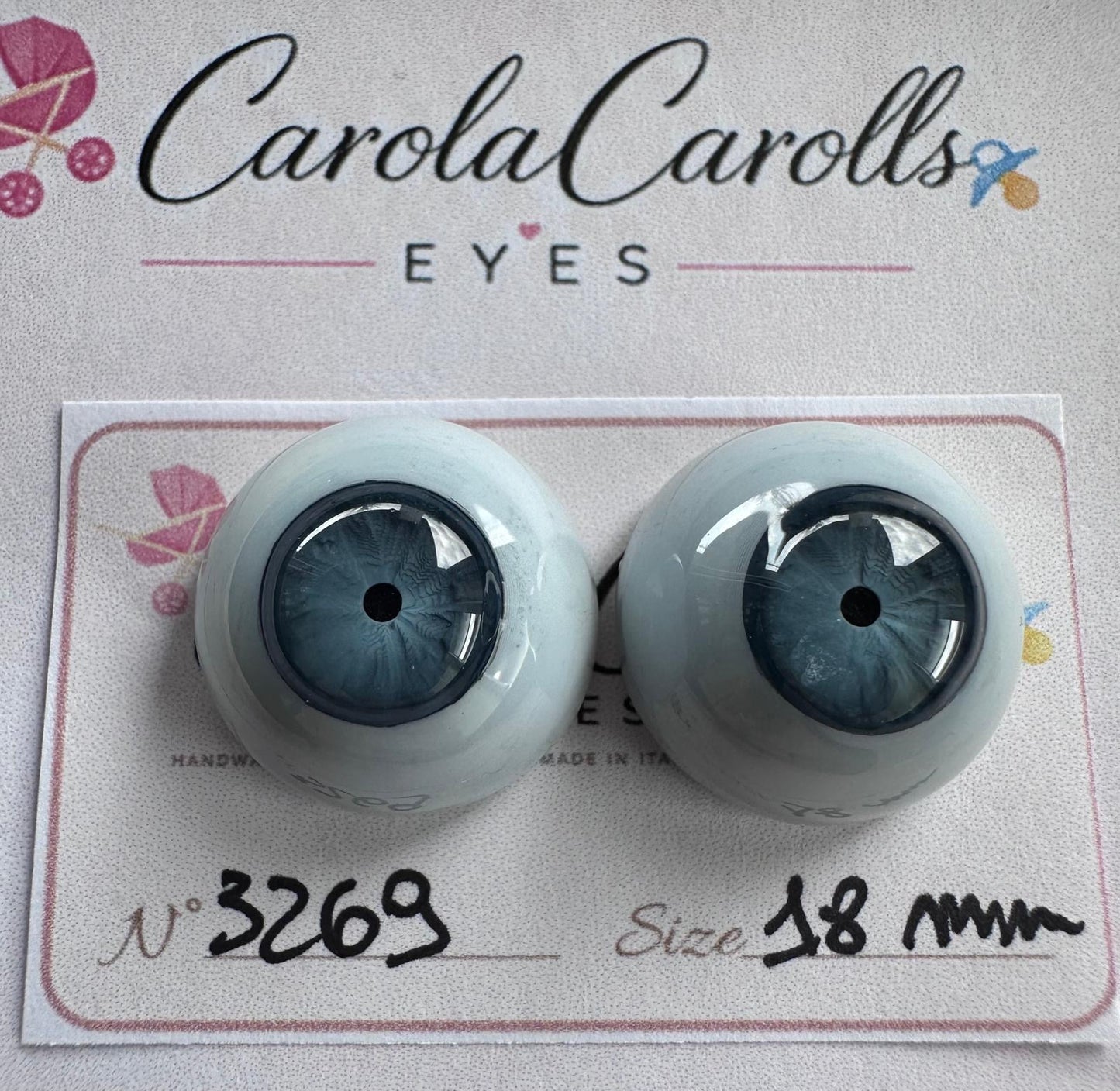 Grigio/Blu - 18 mm FLAT 3269 | Reborn Doll Eyes | CarolaCarollsEyes