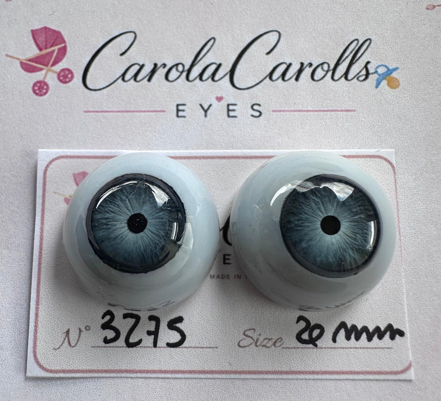 Grigio/Blu - 20 mm FLAT 3275 | Reborn Doll Eyes | CarolaCarollsEyes