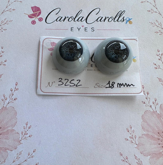 Grigio/Blu - 18 mm FLAT 3252 | Reborn Doll Eyes | CarolaCarollsEyes