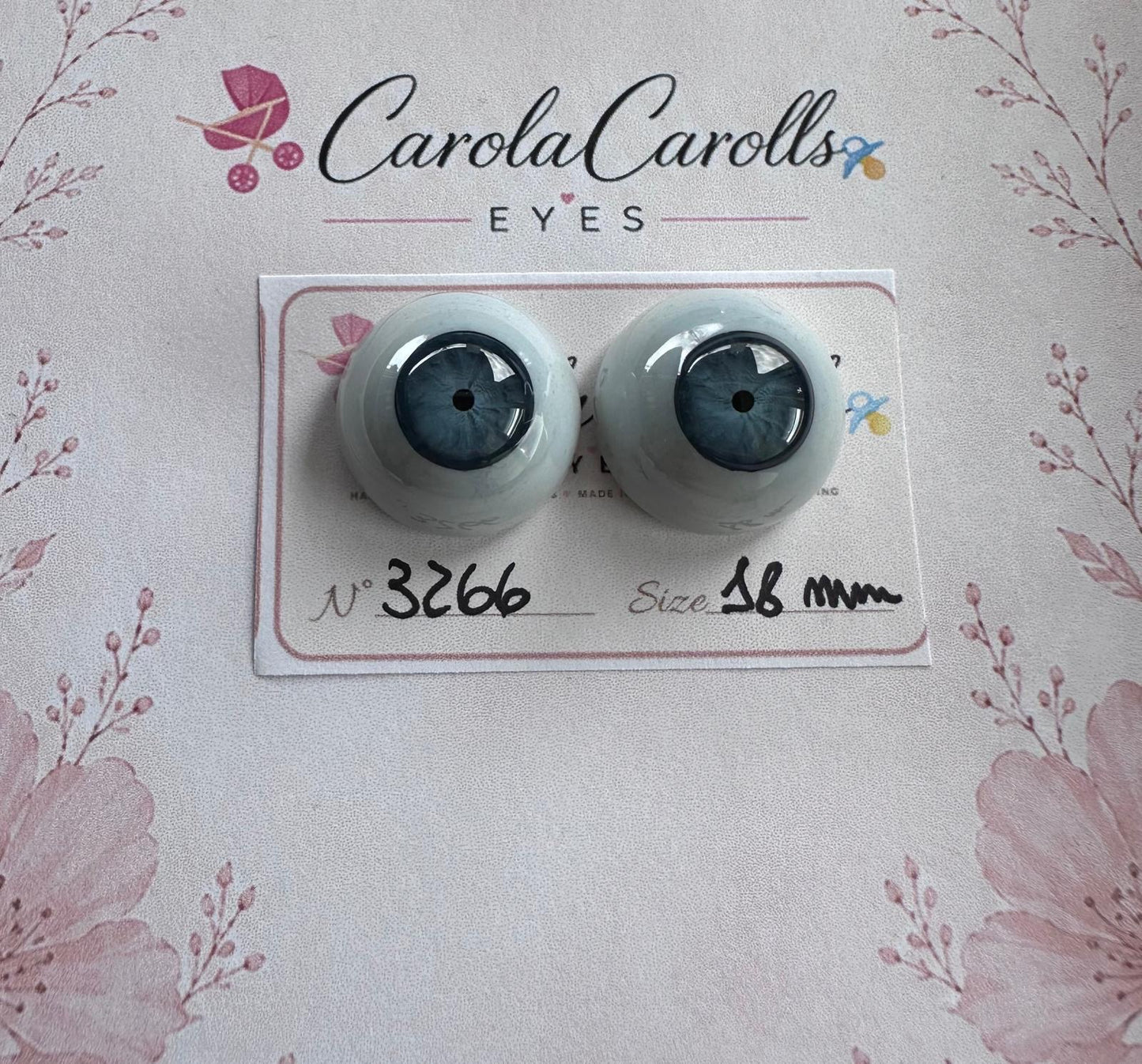 Grigio/Blu - 18 mm FLAT 3266 | Reborn Doll Eyes | CarolaCarollsEyes