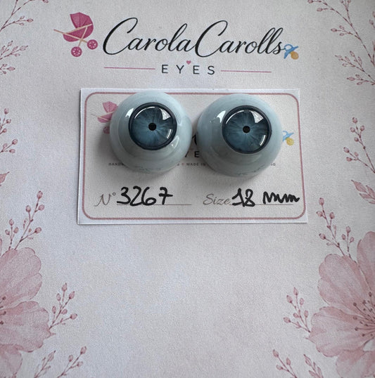 Grigio/Blu - 18 mm FLAT 3267 | Reborn Doll Eyes | CarolaCarollsEyes
