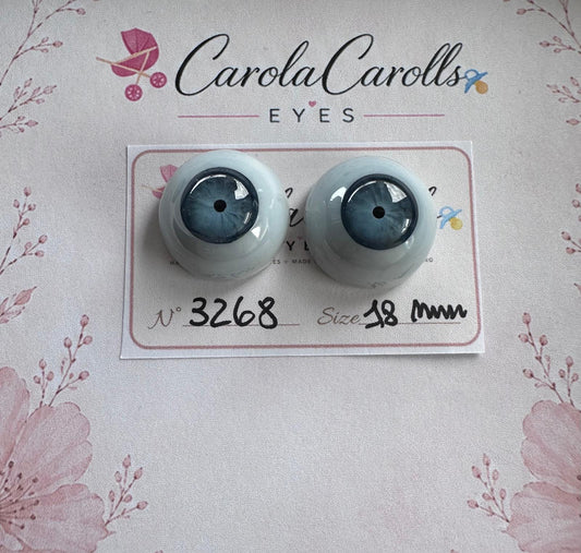 Grigio/Blu - 18 mm FLAT 3268 | Reborn Doll Eyes | CarolaCarollsEyes