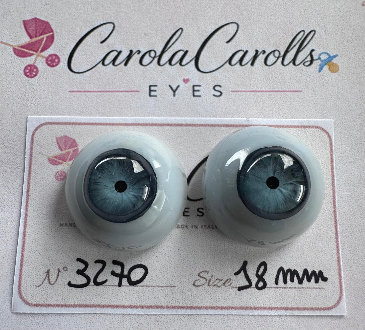 Grigio/Blu - 18 mm FLAT 3270 | Reborn Doll Eyes | CarolaCarollsEyes