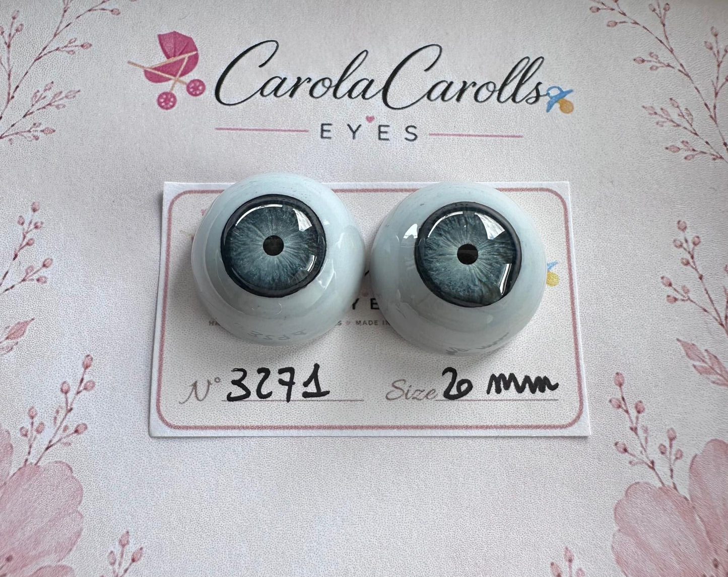 Grigio/Blu - 20 mm FLAT 3271 | Reborn Doll Eyes | CarolaCarollsEyes