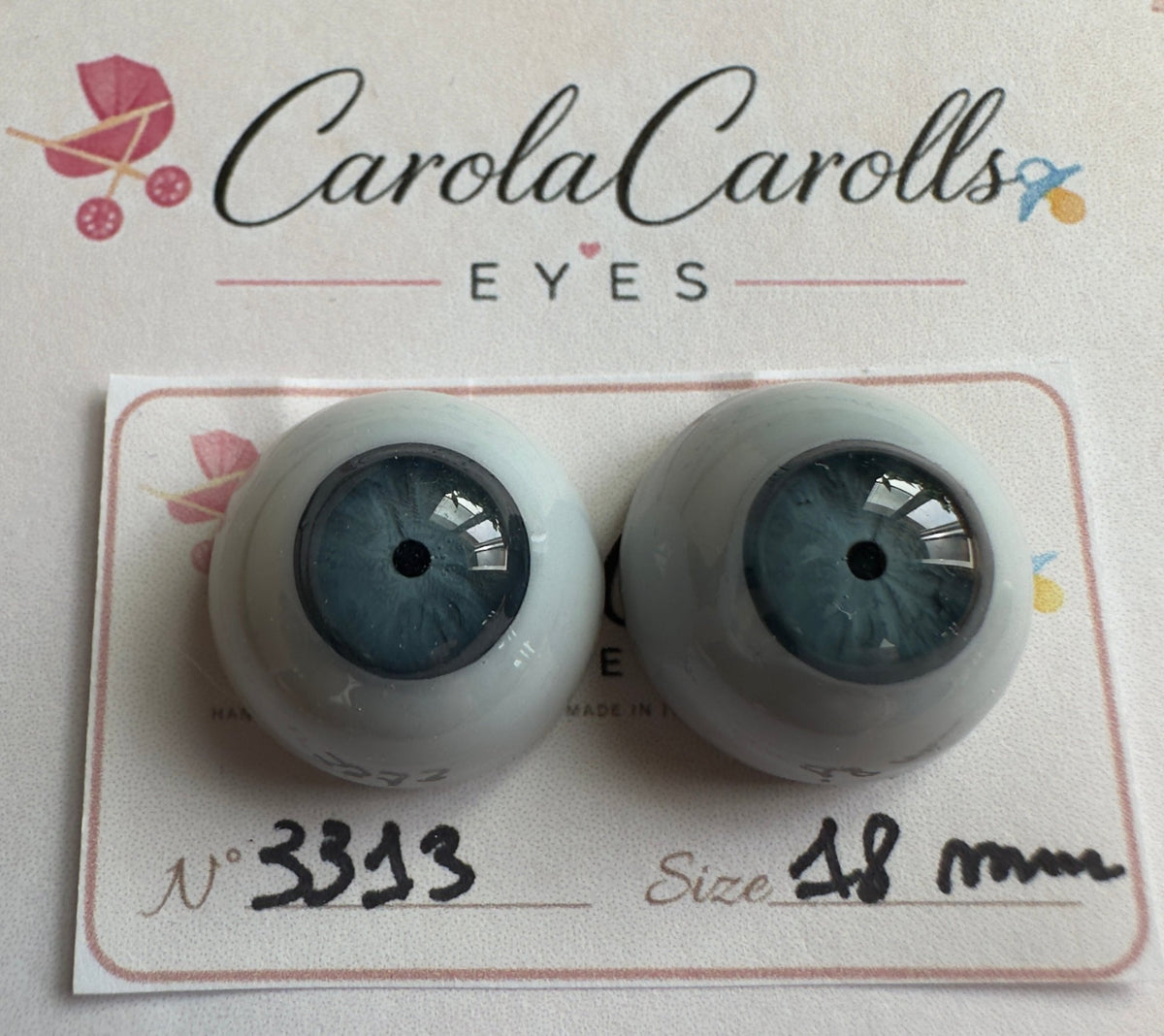 Grigio/Blu - 18 mm FLAT #3313 | Reborn Doll Eyes | CarolaCarollsEyes