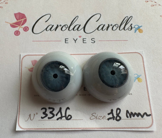 Grigio/Blu - 18 mm FLAT #3316 | Reborn Doll Eyes | CarolaCarollsEyes