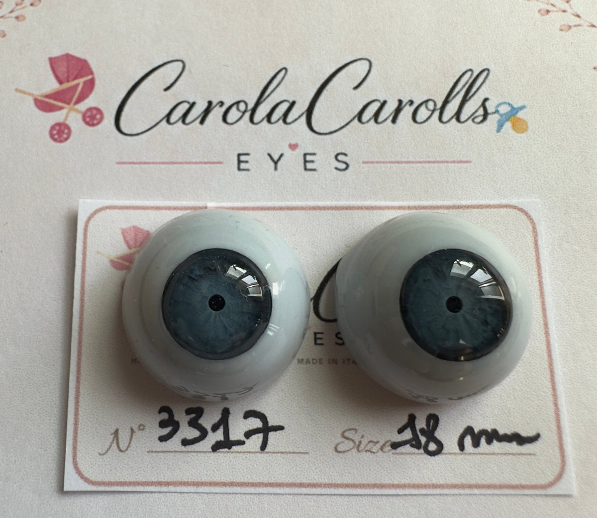 Grigio/Blu - 18 mm FLAT #3317 | Reborn Doll Eyes | CarolaCarollsEyes